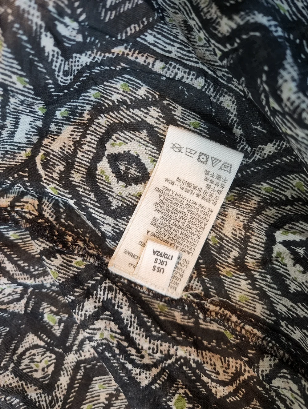Bohemian Square-Neck Mixed Print Blouse - Black with Rust Accents